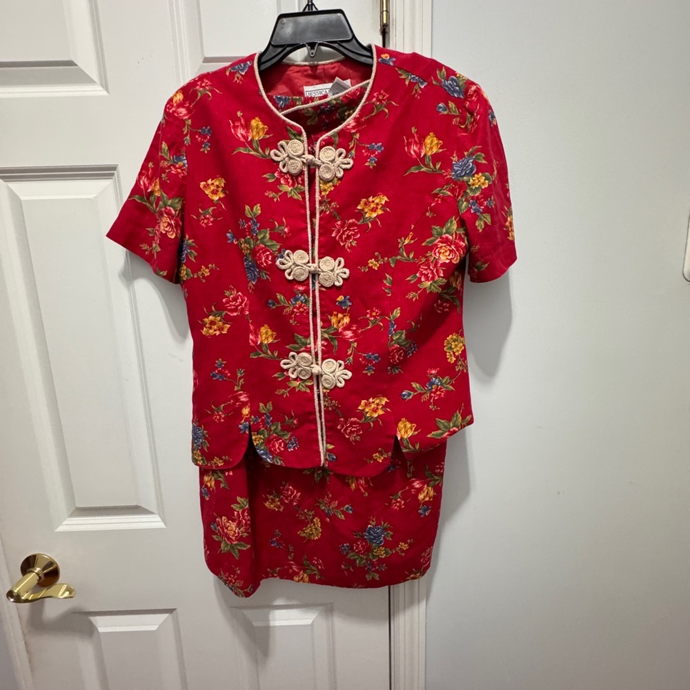 Floral Red Two-Piece Outfit size 10